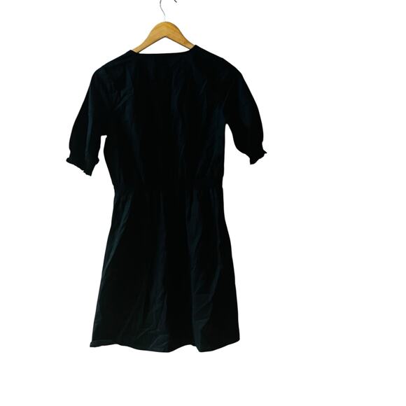 Saks Fifth Avenue Linen Blend V Neck Short Sleeve Dress Size S Small Black - Picture 3 of 8